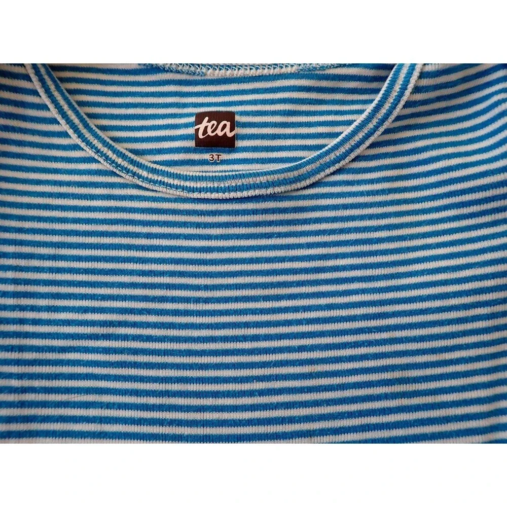 Tea Collection Dress 3T Toddler Blue Striped Dress Fish Print Long Sleeve Casual